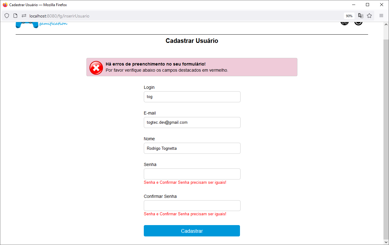 Create User with Form Error