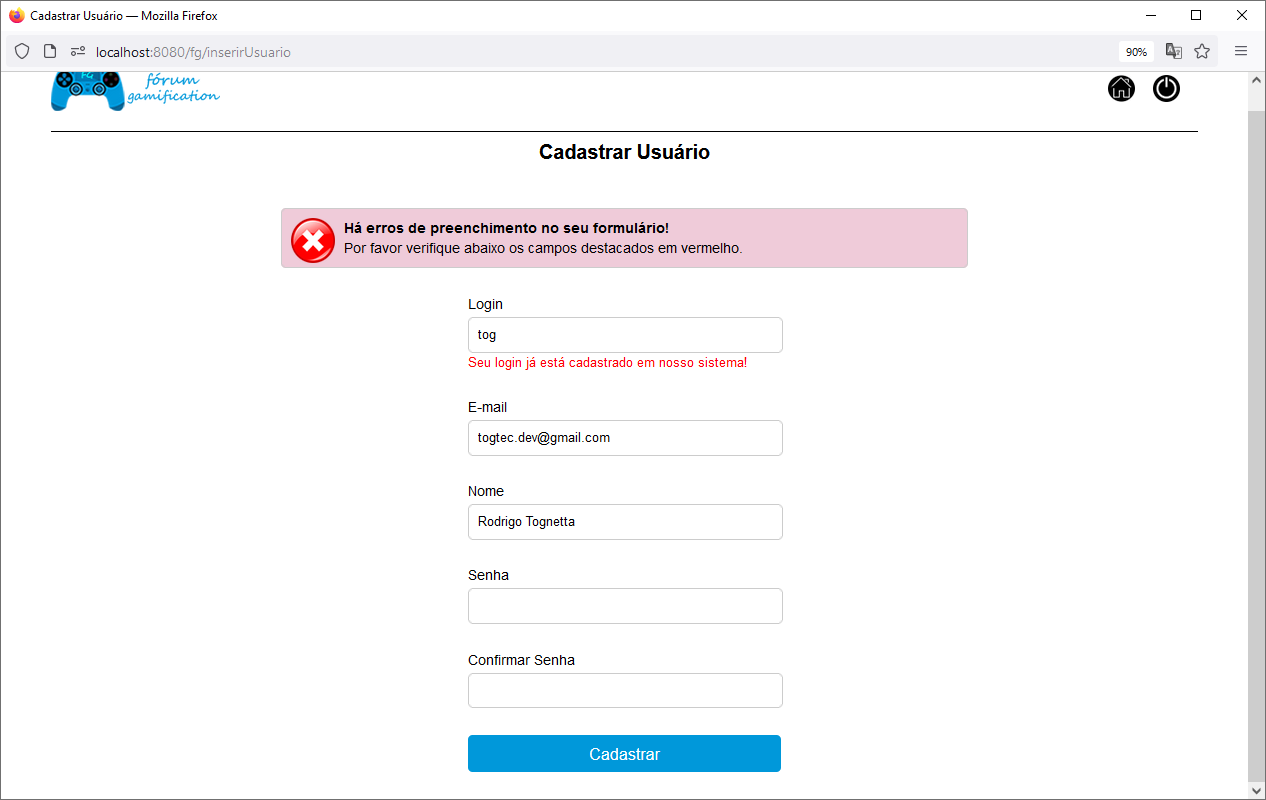 Create User with Form Error